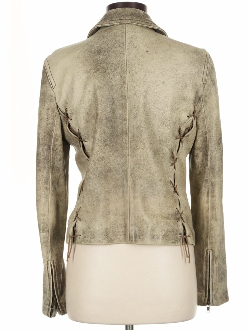 Women's Distressed Leather Biker Lace-Up Jacket